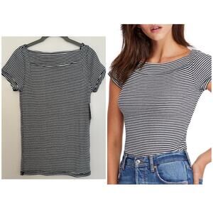Free People Ahoy Striped T-Shirt in Navy/White